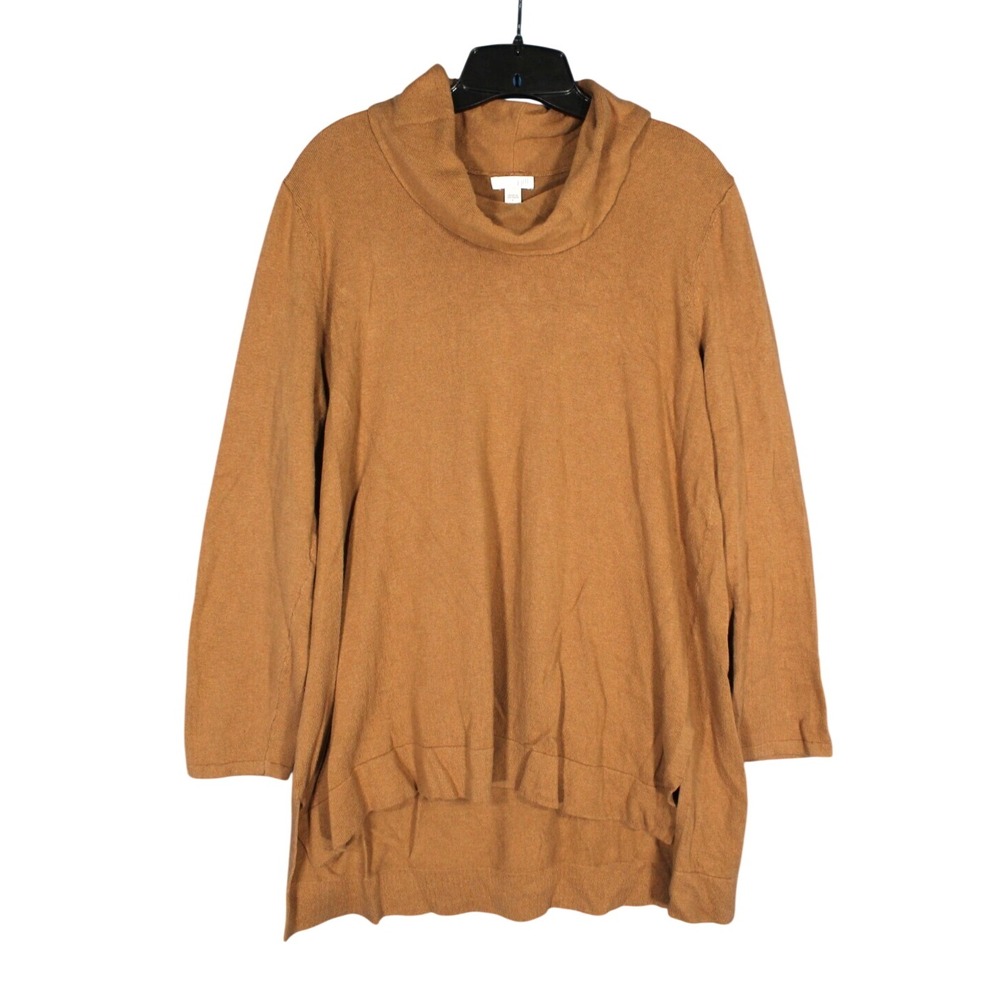 J. JILL Brown COWL NECK High-Low Hem MIDWEIGHT Pullover KNIT SWEATER Sz L